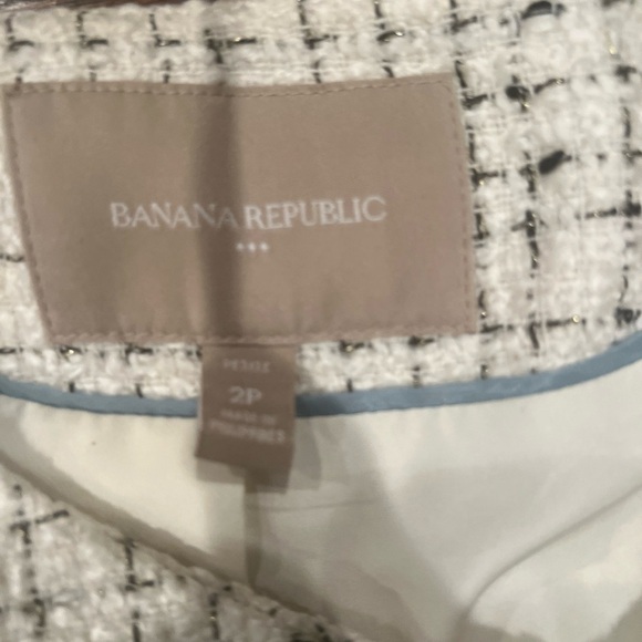 Banana Republic Women Jacket Size 2P White & Gold Metallic Thread Moto Style - Picture 3 of 4